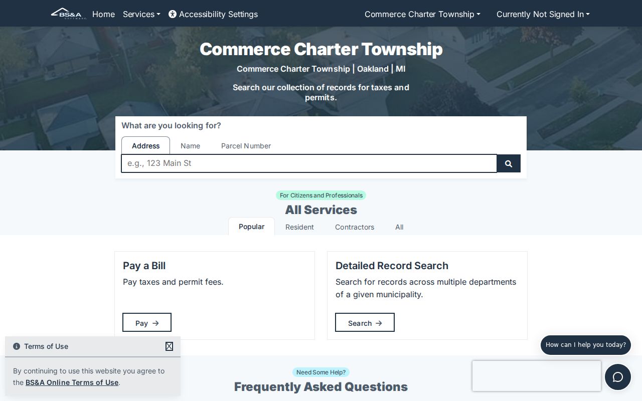 Commerce Township residents directory BS&A property search route