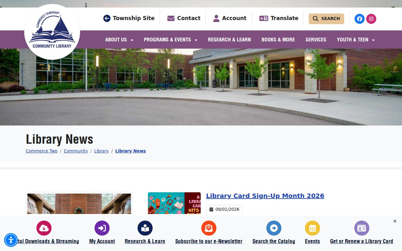 Commerce Township city directory research access updates on the library news page